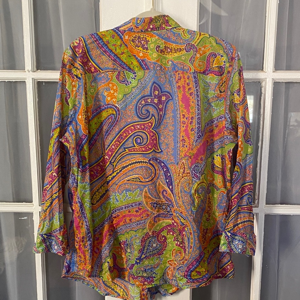 Lauren Ralph Lauren Colorful Paisley Light Weight Button-Up Shirt Blouse Top - Picture 7 of 7